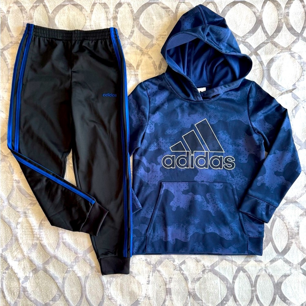 Adidas Blue and Black Joggers Tapered Fit Sweatpants Boys Size 7